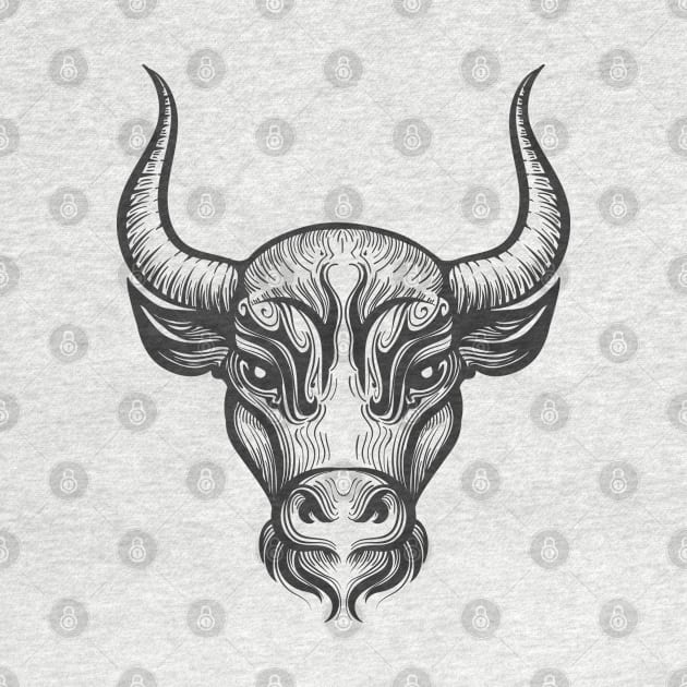 Bull Head Engraving illustration by devaleta